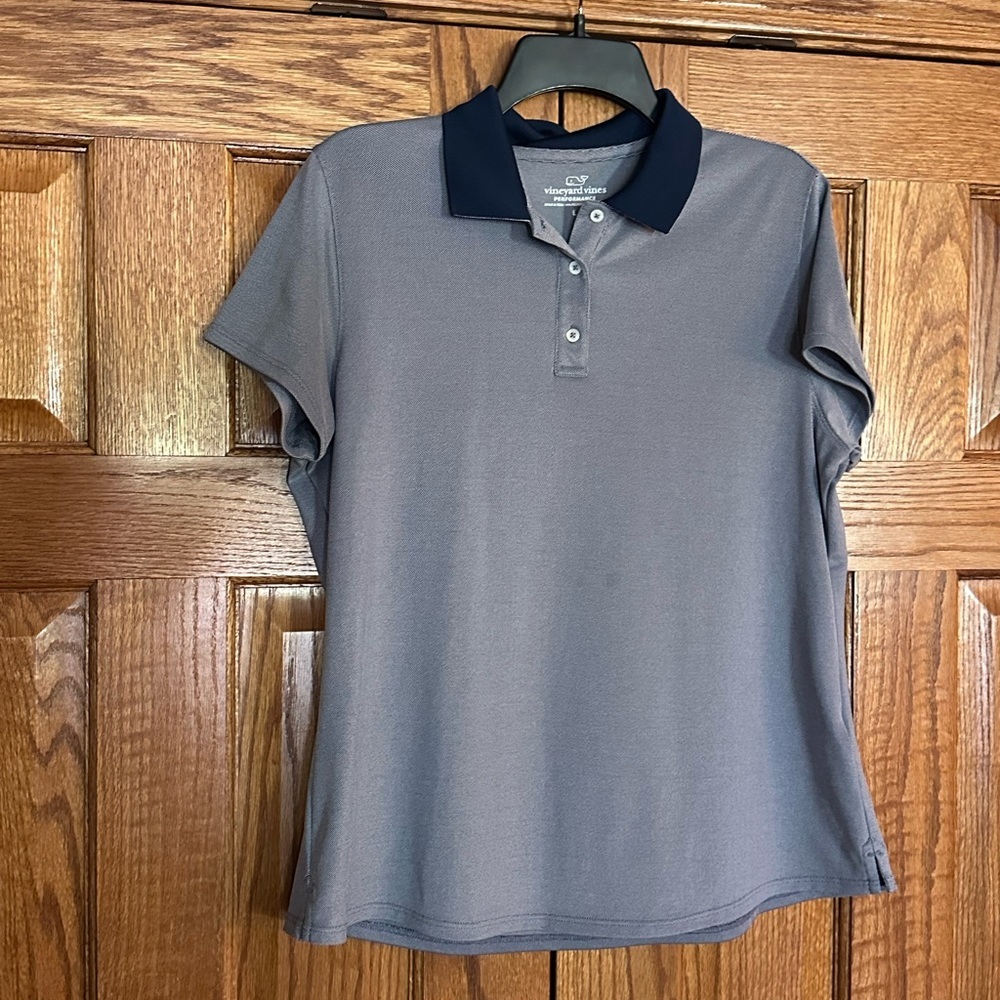 Vineyard Vines Performance Gray Polo with Navy Collar